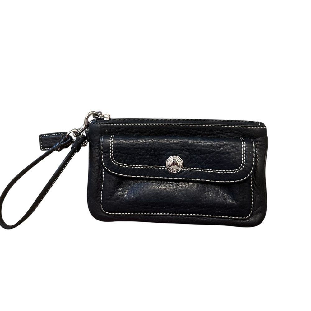 Coach Vintage Black Pebble Leather Wristlet with Silver Accents